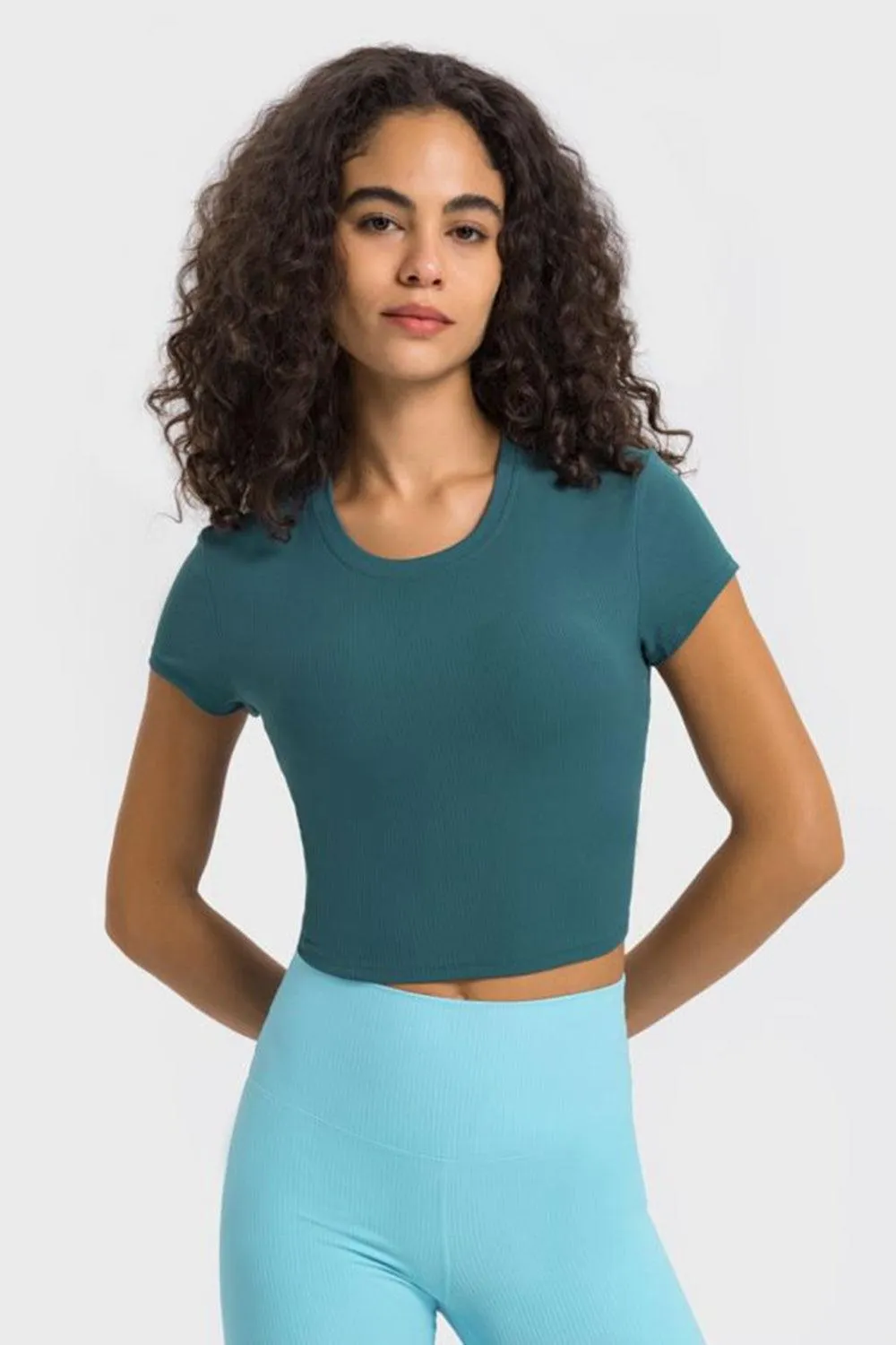 Hazel Blues® | Round Neck Short Sleeve Cropped Sports T-Shirt