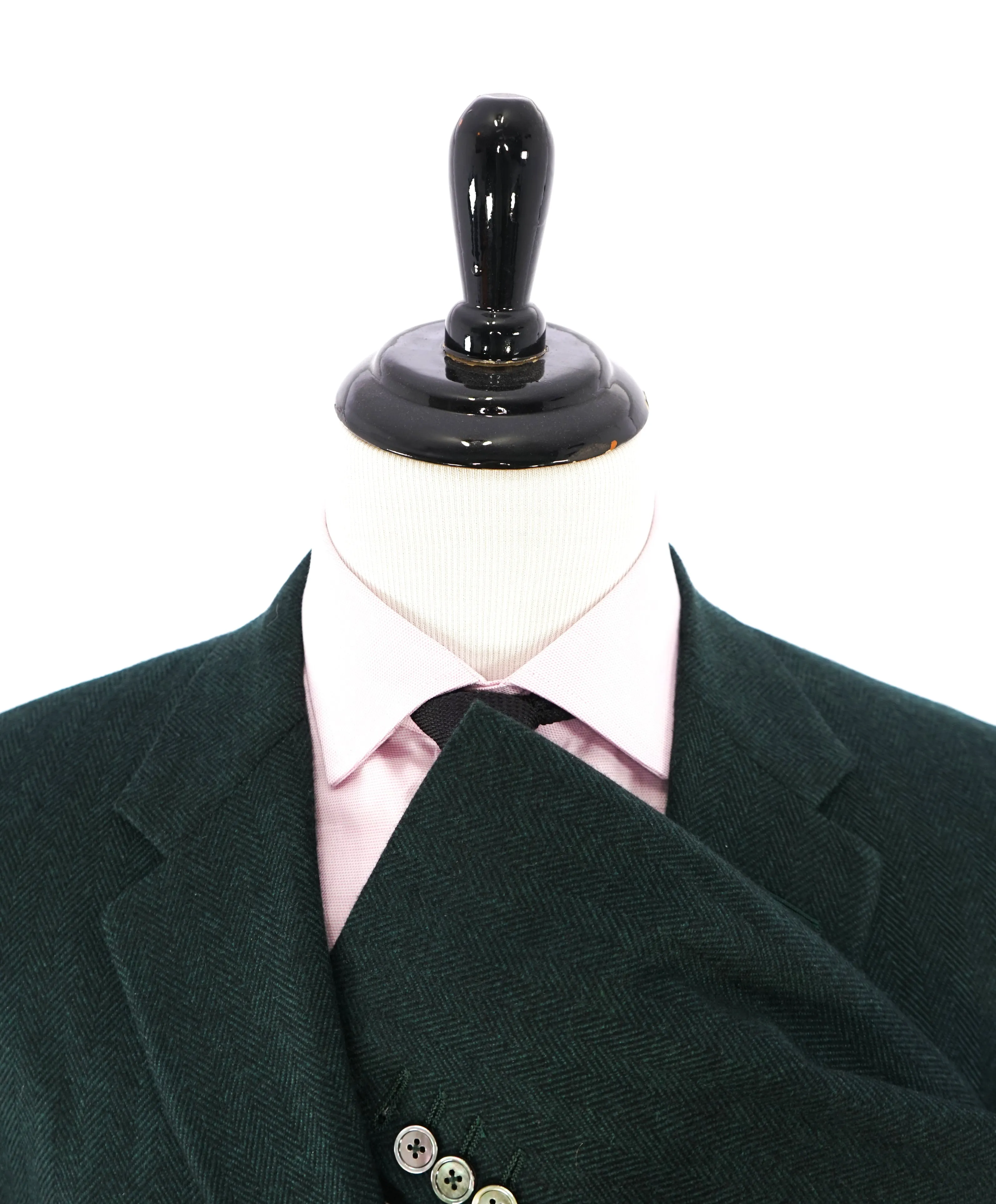 HICKEY FREEMAN -CARLO BARBERA PURE CASHMERE Green Herringbone Suit- 46S