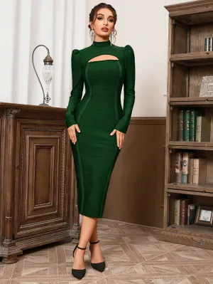High Neck Cut Out Midi Bandage Dress HB100110