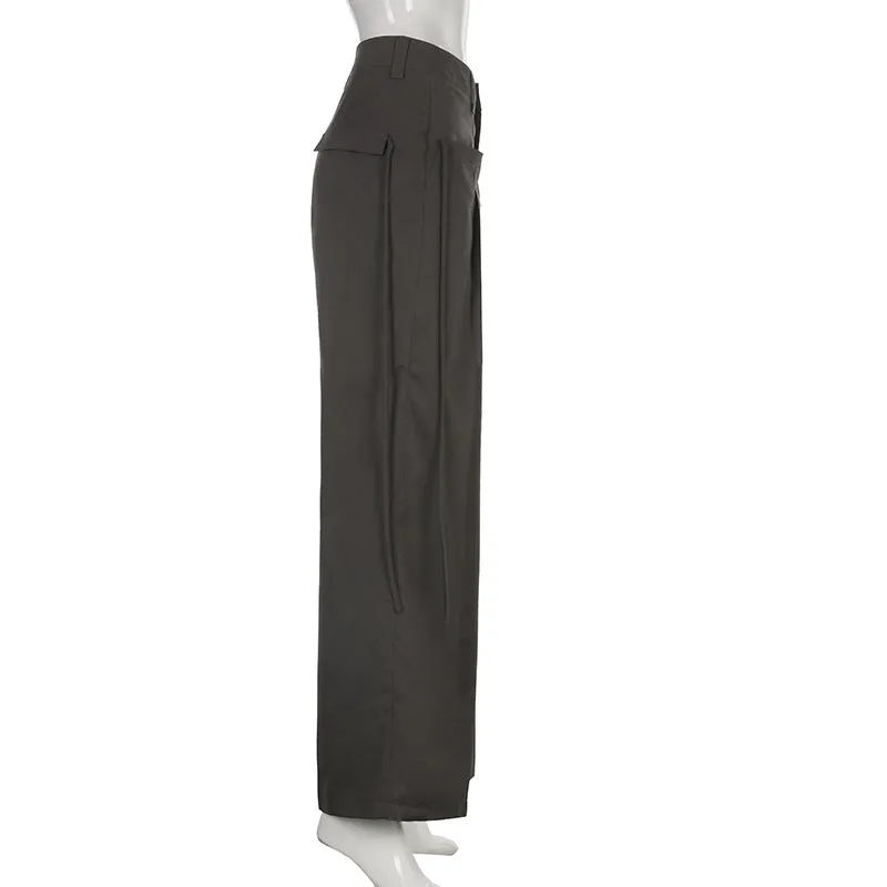 High-Waisted Pleated Casual Floor-Length Pants S-231120-4