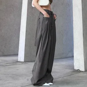 High-Waisted Pleated Casual Floor-Length Pants S-231120-4