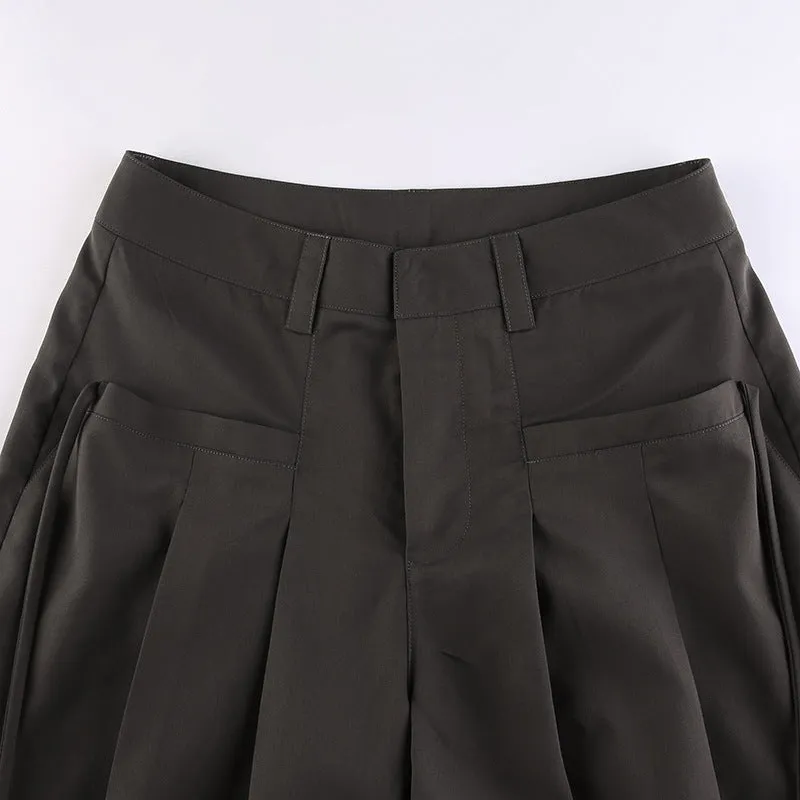 High-Waisted Pleated Casual Floor-Length Pants S-231120-4