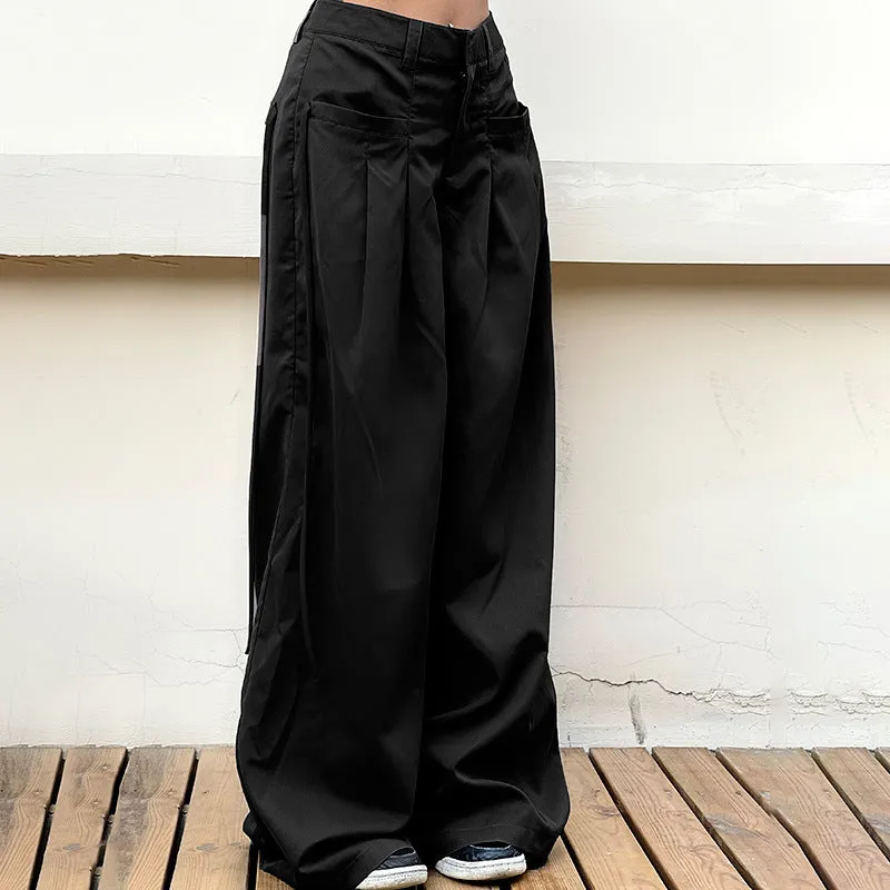 High-Waisted Pleated Casual Floor-Length Pants S-231120-4