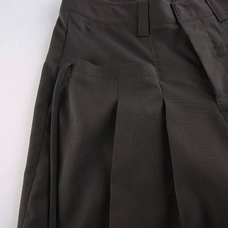 High-Waisted Pleated Casual Floor-Length Pants S-231120-4