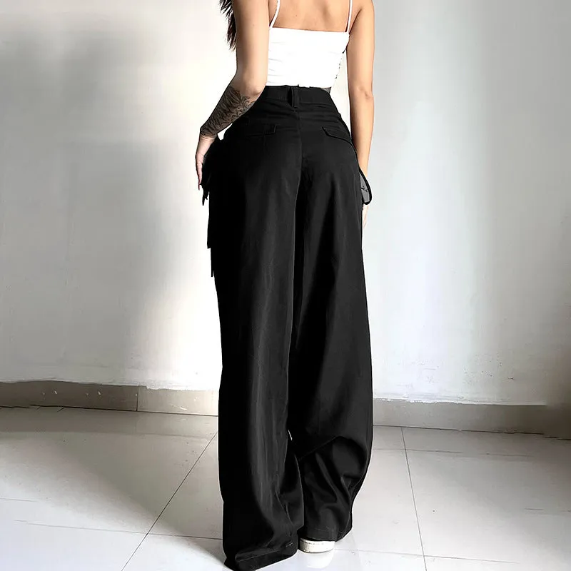 High-Waisted Pleated Casual Floor-Length Pants S-231120-4