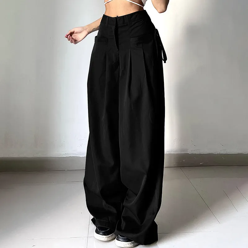 High-Waisted Pleated Casual Floor-Length Pants S-231120-4