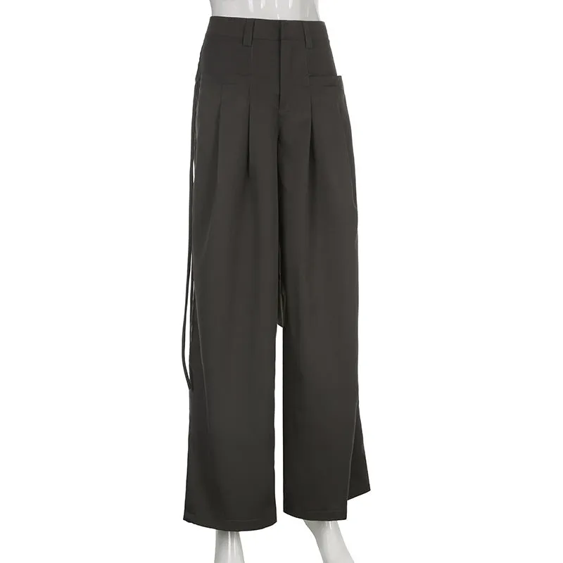 High-Waisted Pleated Casual Floor-Length Pants S-231120-4
