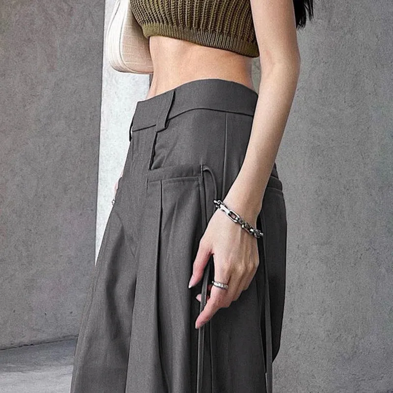 High-Waisted Pleated Casual Floor-Length Pants S-231120-4