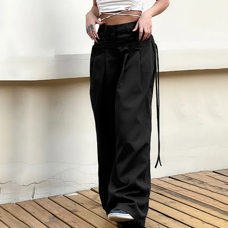 High-Waisted Pleated Casual Floor-Length Pants S-231120-4