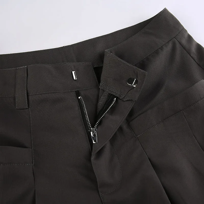 High-Waisted Pleated Casual Floor-Length Pants S-231120-4