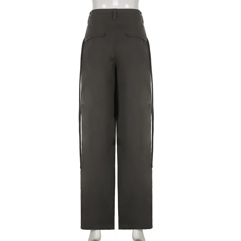 High-Waisted Pleated Casual Floor-Length Pants S-231120-4