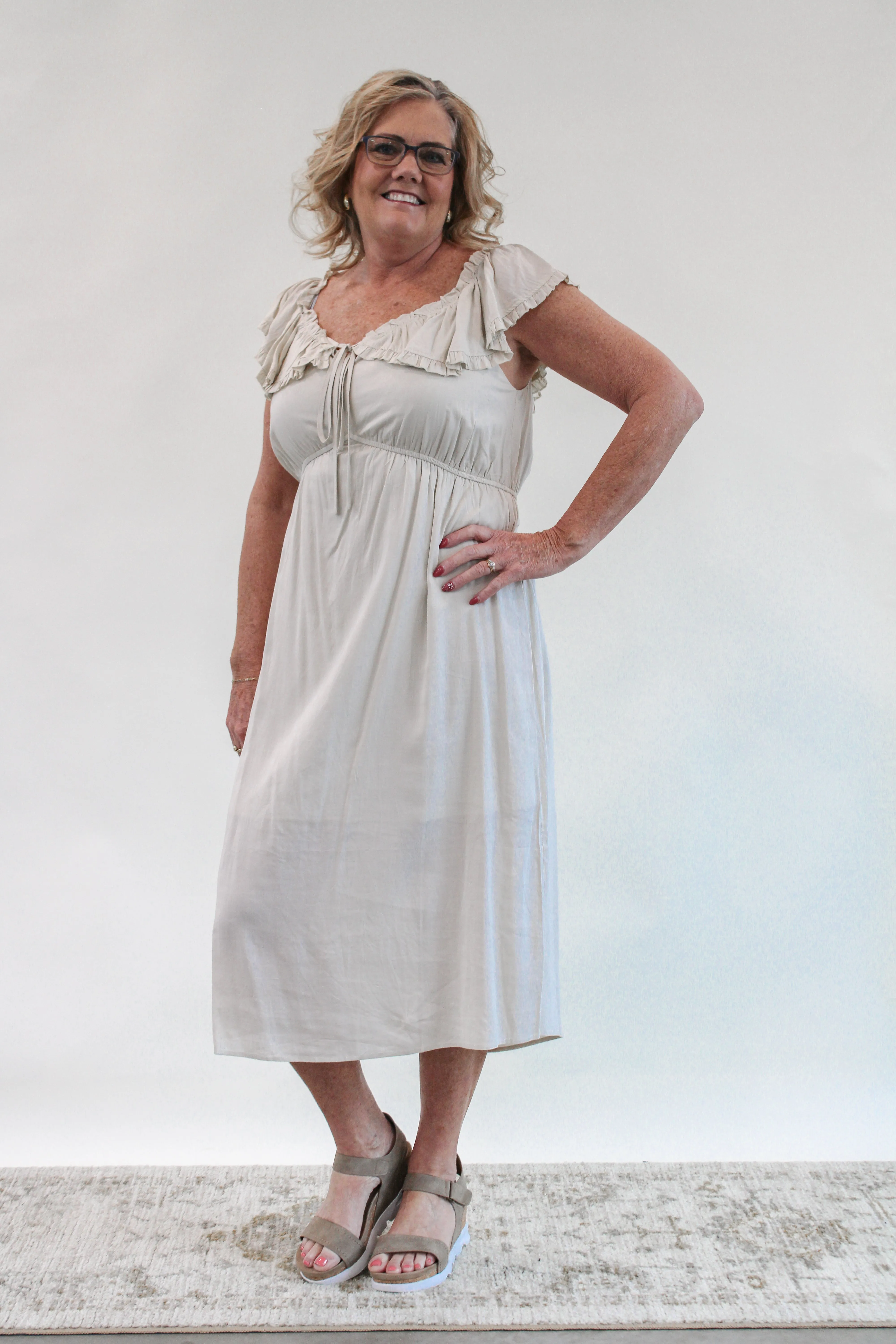 HOLDEN LINEN RUFFLE MIDI DRESS