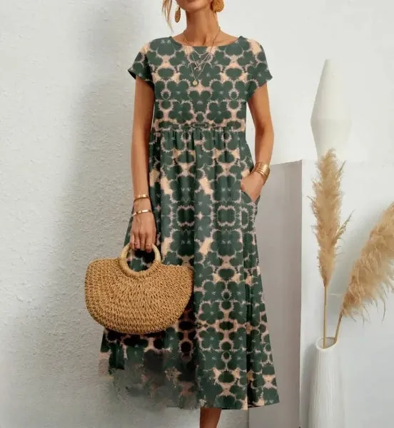 Hosta - Elegant Midi Dress with Floral Print