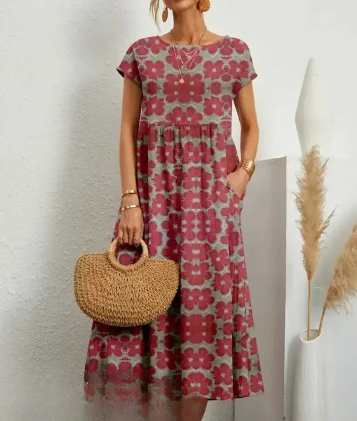 Hosta - Elegant Midi Dress with Floral Print