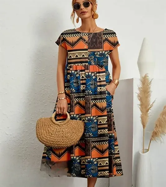 Hosta - Elegant Midi Dress with Floral Print