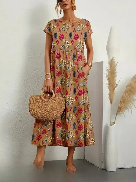 Hosta - Elegant Midi Dress with Floral Print