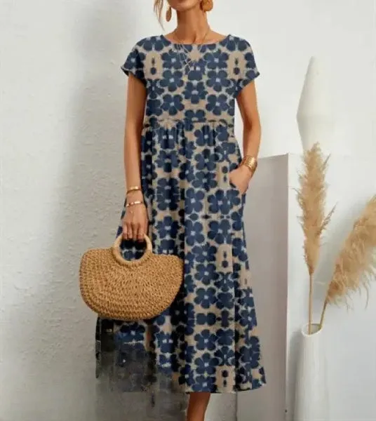 Hosta - Elegant Midi Dress with Floral Print