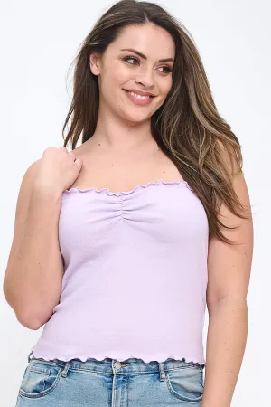 IT5941-PLUS | Tops | Junior Plus Stretchy Ribbed Ruffled Hem Tube Top