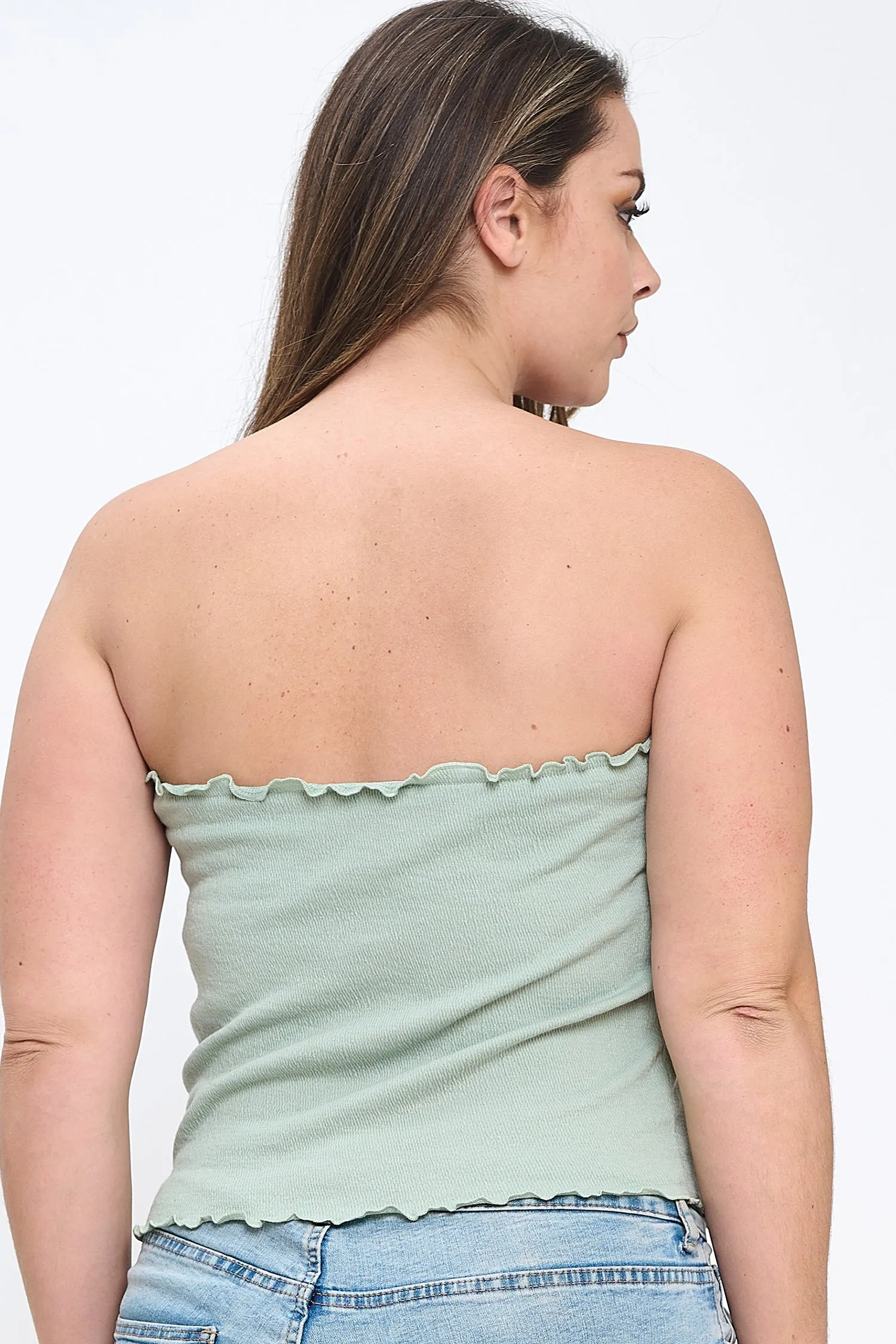 IT5941-PLUS | Tops | Junior Plus Stretchy Ribbed Ruffled Hem Tube Top