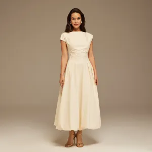Ivory Short Sleeve Balloon Midi Dress