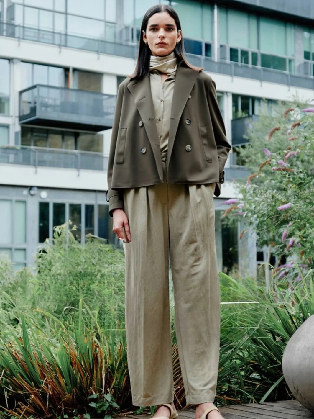 Jakke | W Cropped Trench Scuba Dark Khaki