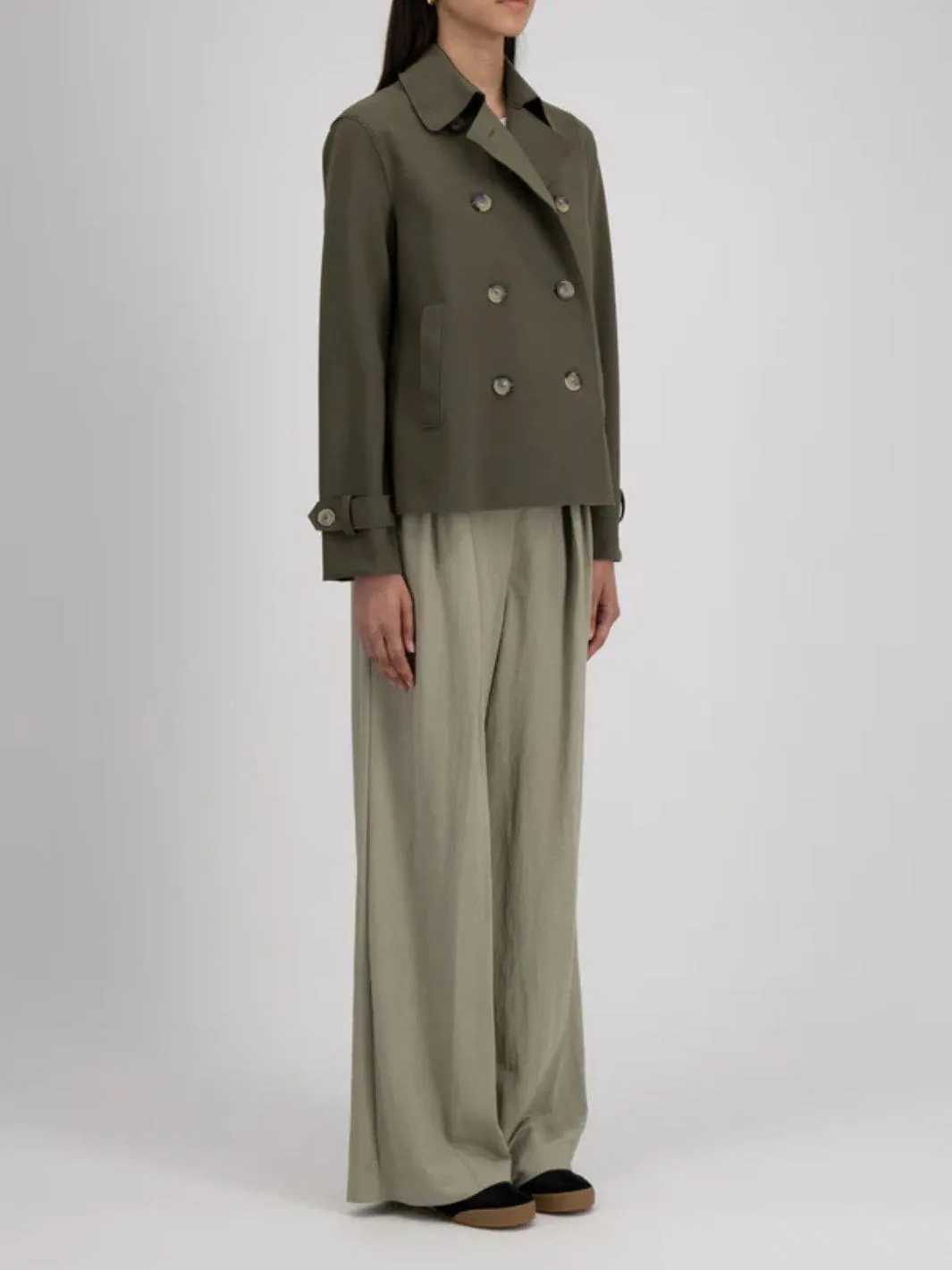 Jakke | W Cropped Trench Scuba Dark Khaki