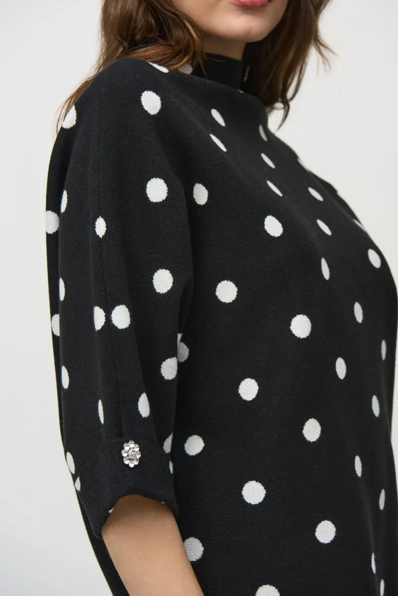 Joseph Ribkoff Black/Vanilla Two-Tone Polka Dot Boxy Sweater Top 244936