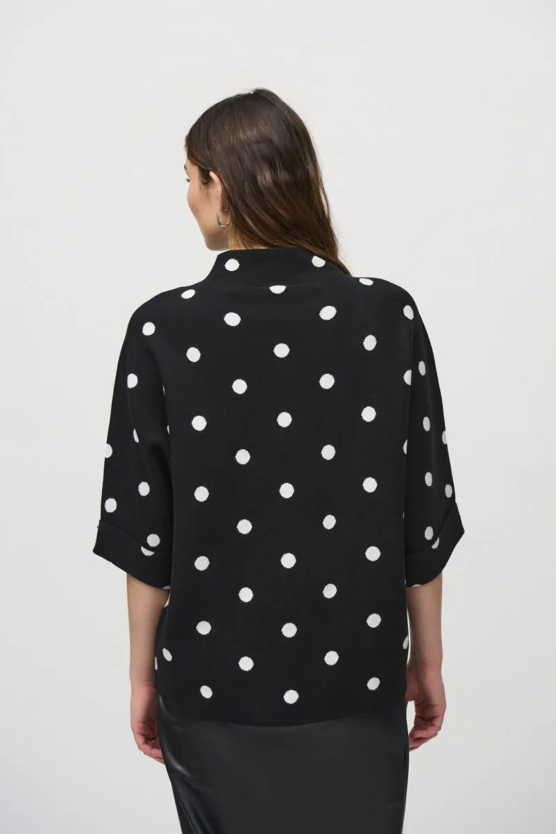 Joseph Ribkoff Black/Vanilla Two-Tone Polka Dot Boxy Sweater Top 244936
