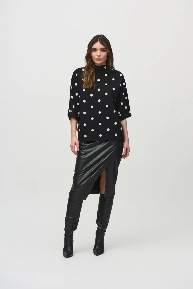 Joseph Ribkoff Black/Vanilla Two-Tone Polka Dot Boxy Sweater Top 244936