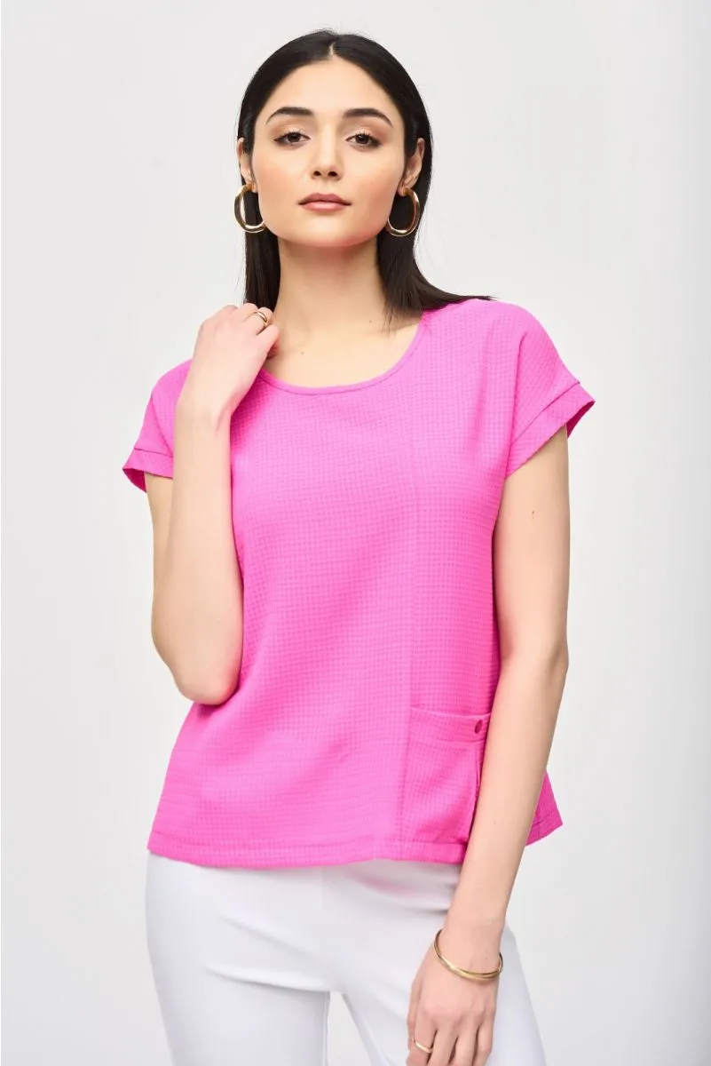 Joseph Ribkoff Check Textured Short Sleeve Boxy Top 241217