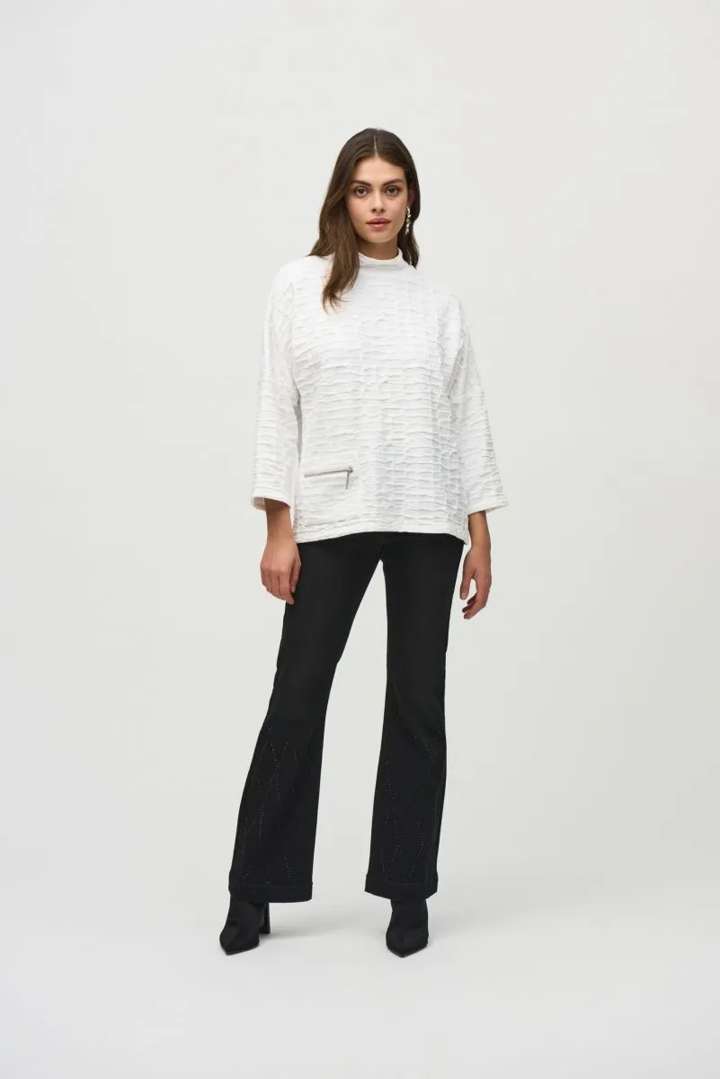 Joseph Ribkoff Off-White Textured 3/4 Sleeve Boxy Sweater Top 244104