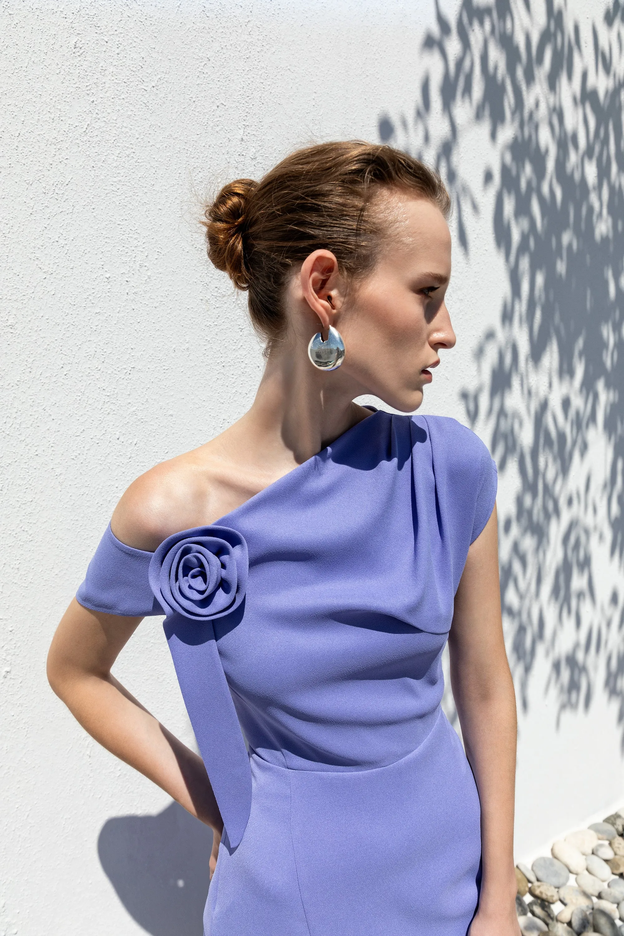 Kameya Purple One Shoulder Flowing Midi Dress