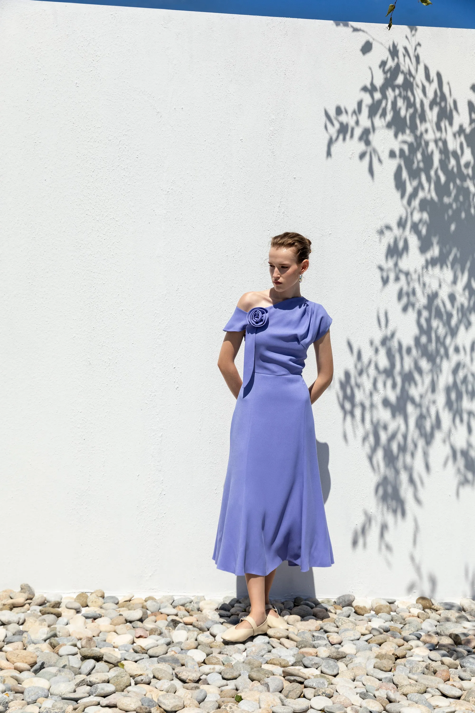 Kameya Purple One Shoulder Flowing Midi Dress