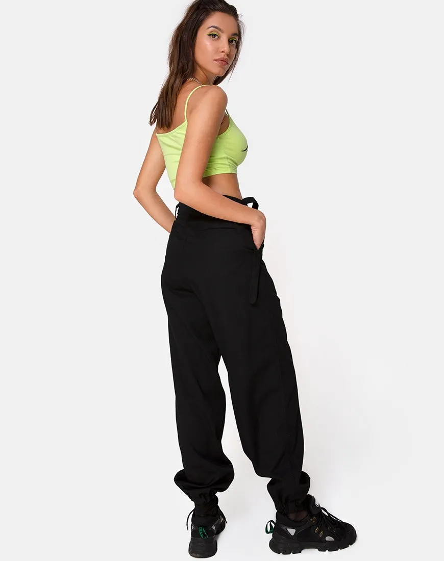 Kini Crop Top in Green with Black Tribal Placement