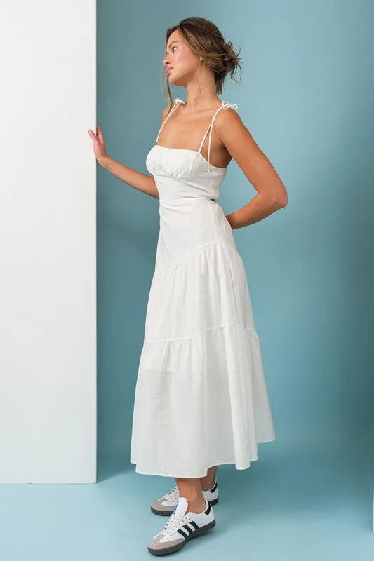 Kinsley White Midi Dress with Tie Straps
