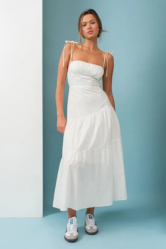 Kinsley White Midi Dress with Tie Straps