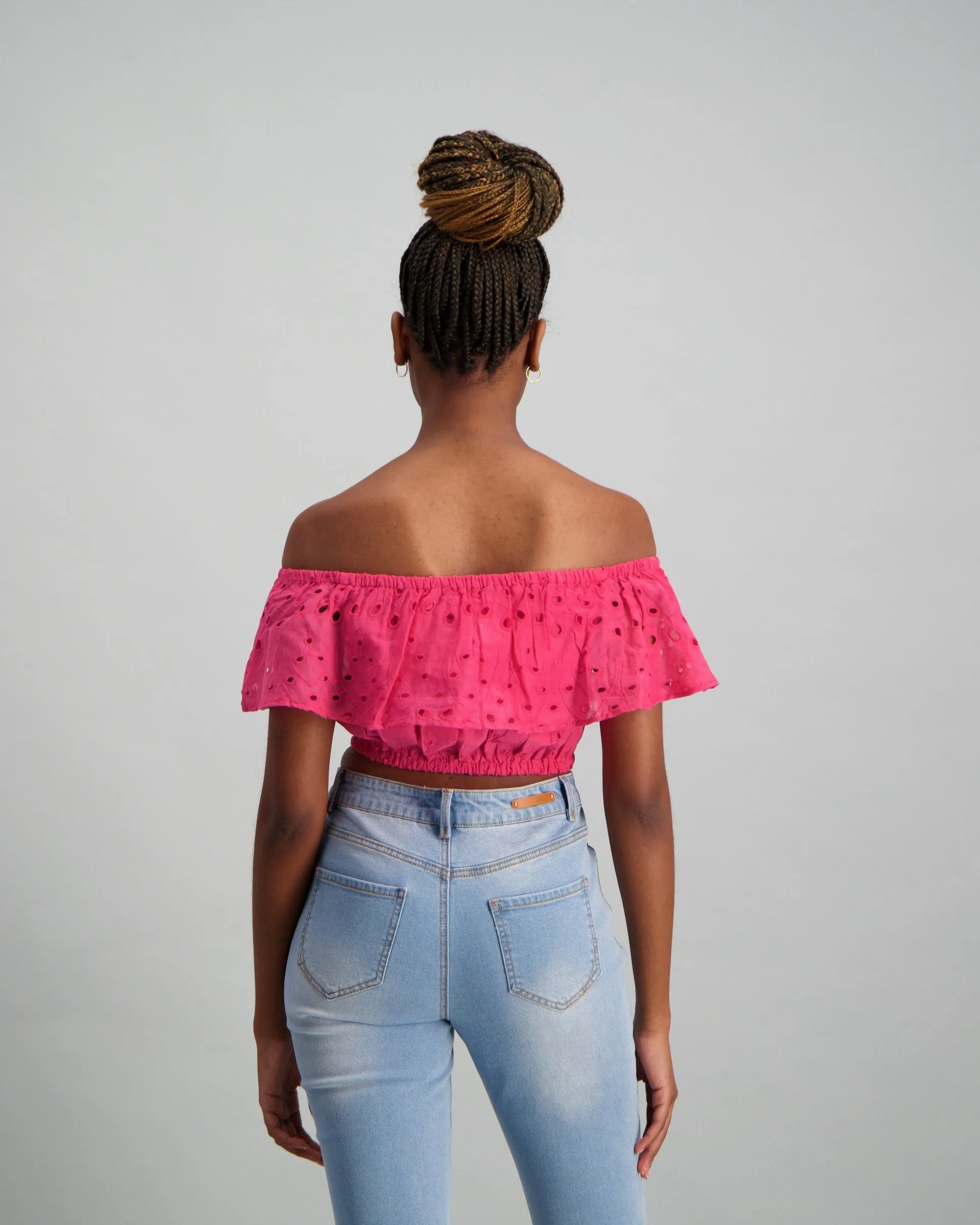 Ladies Pink Cotton Anglaise Top - Pink