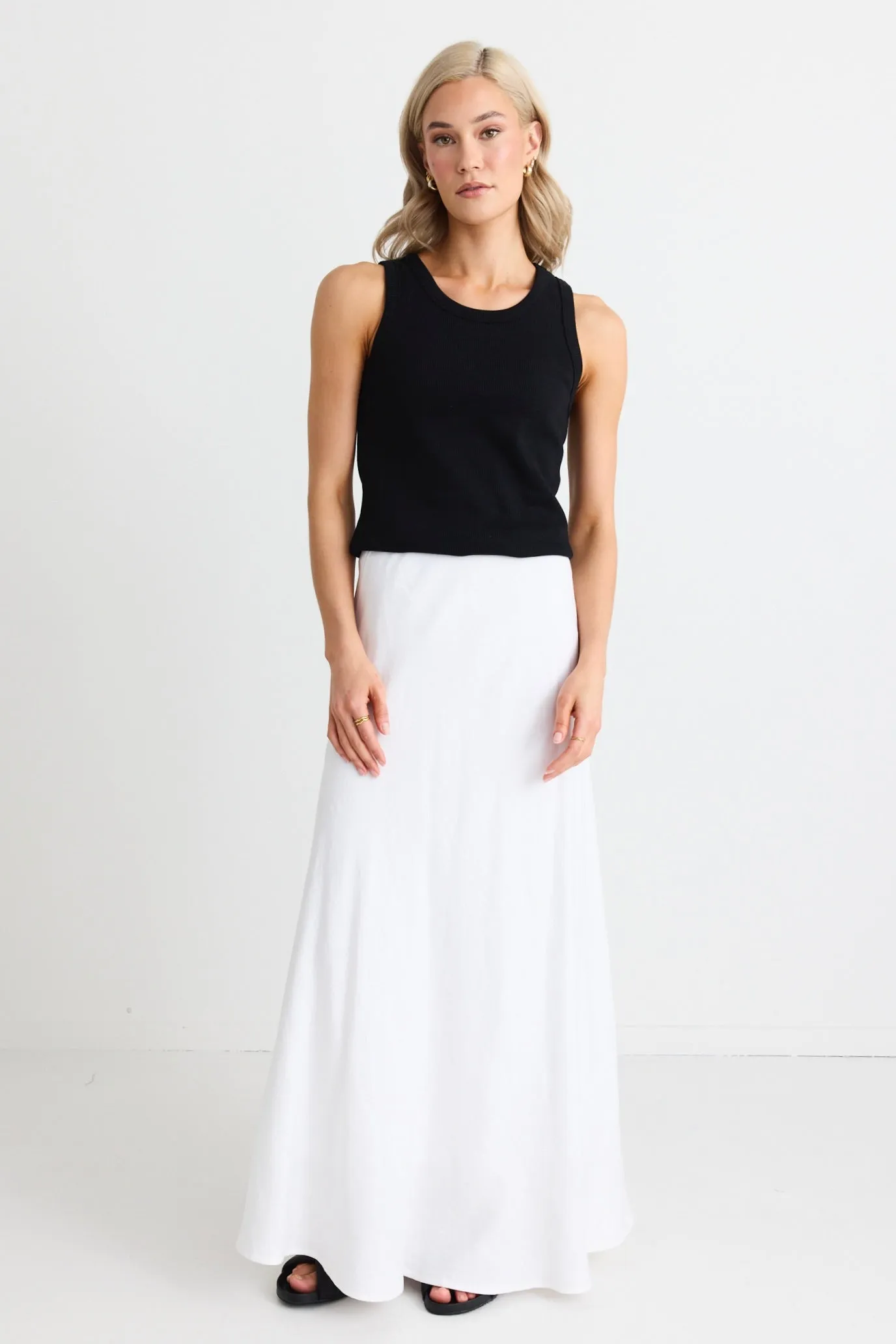 Lagos White Linen Blend Bias Maxi Skirt