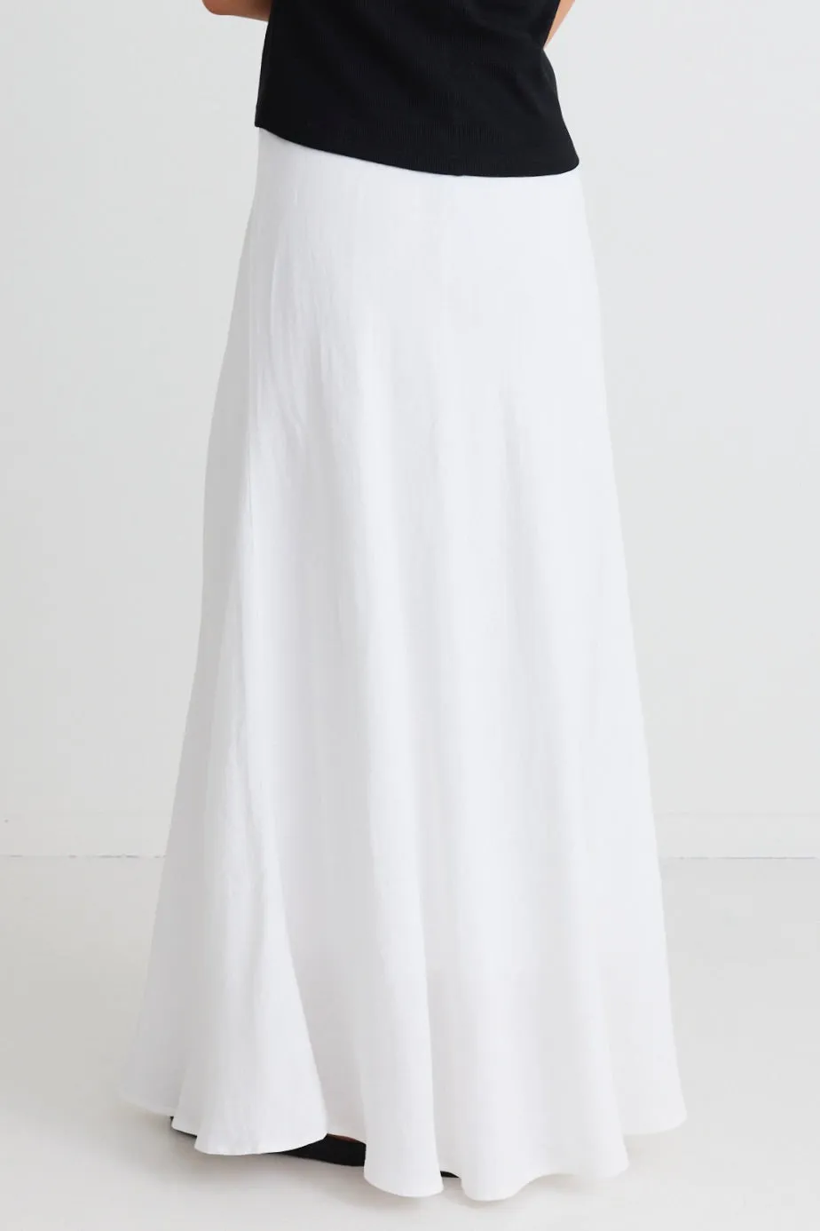 Lagos White Linen Blend Bias Maxi Skirt