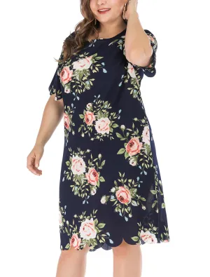 Large Size Short Sleeve Round Neck A-line Dress