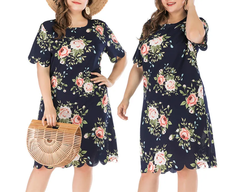 Large Size Short Sleeve Round Neck A-line Dress