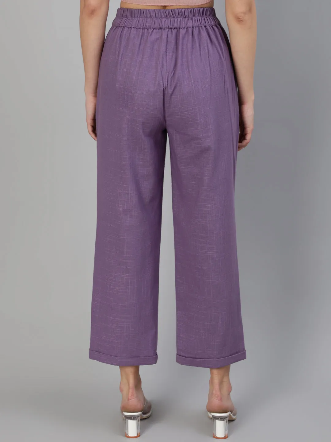 Lavender Cotton Slub Straight High Rise Bottom Fold Pants