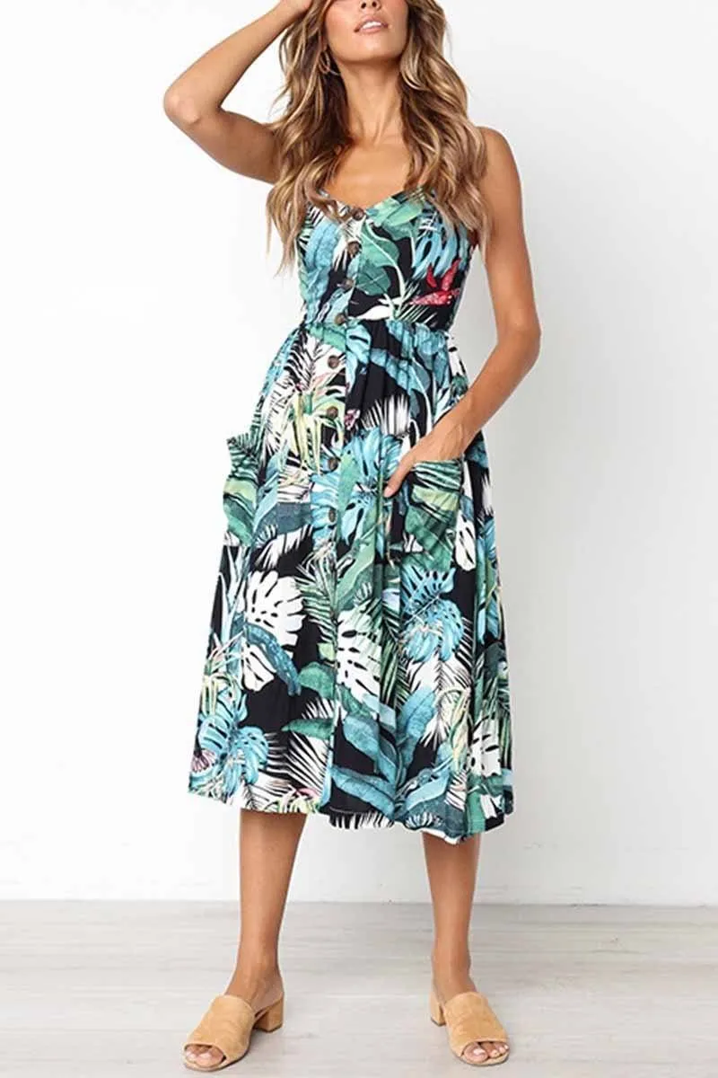 Leaf Print Sexy Camisole Dress ( 2 colors)