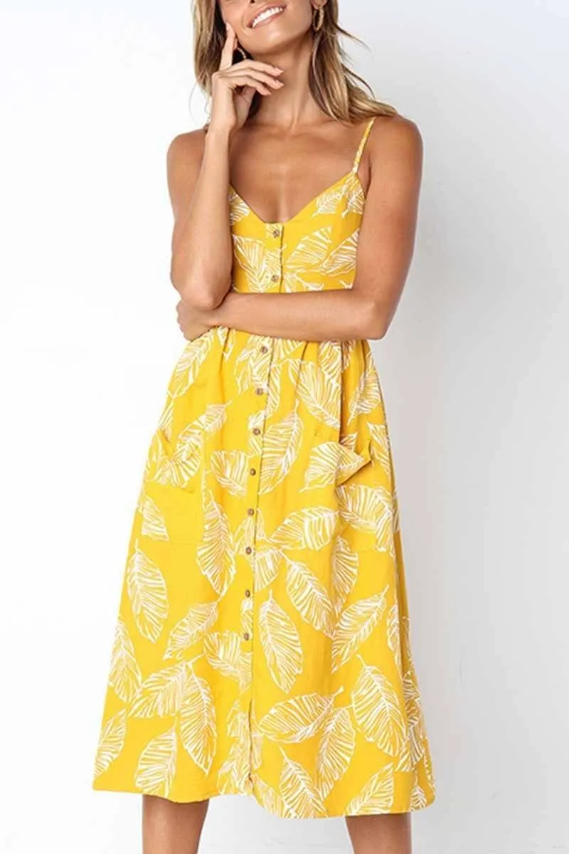 Leaf Print Sexy Camisole Dress ( 2 colors)