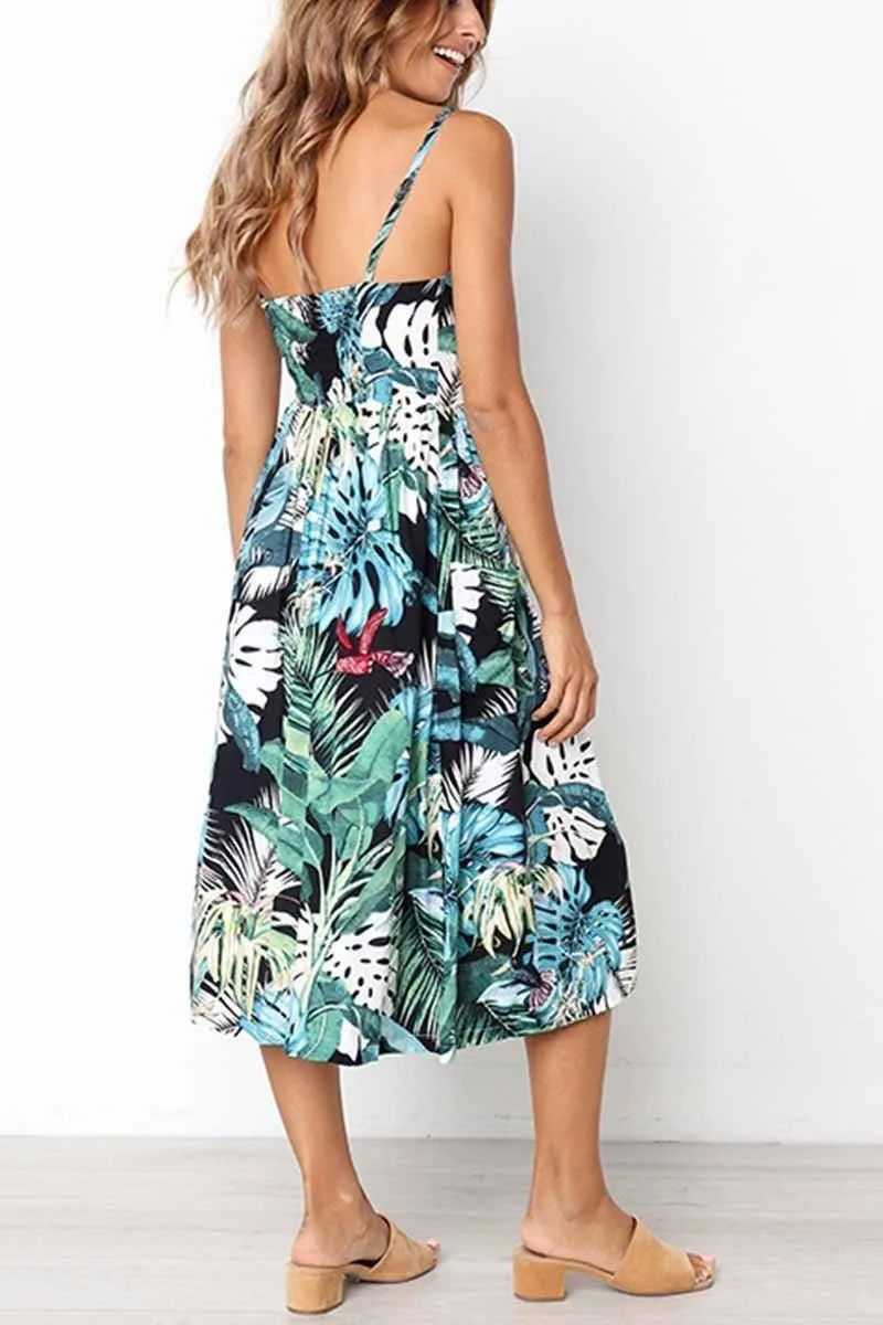 Leaf Print Sexy Camisole Dress ( 2 colors)
