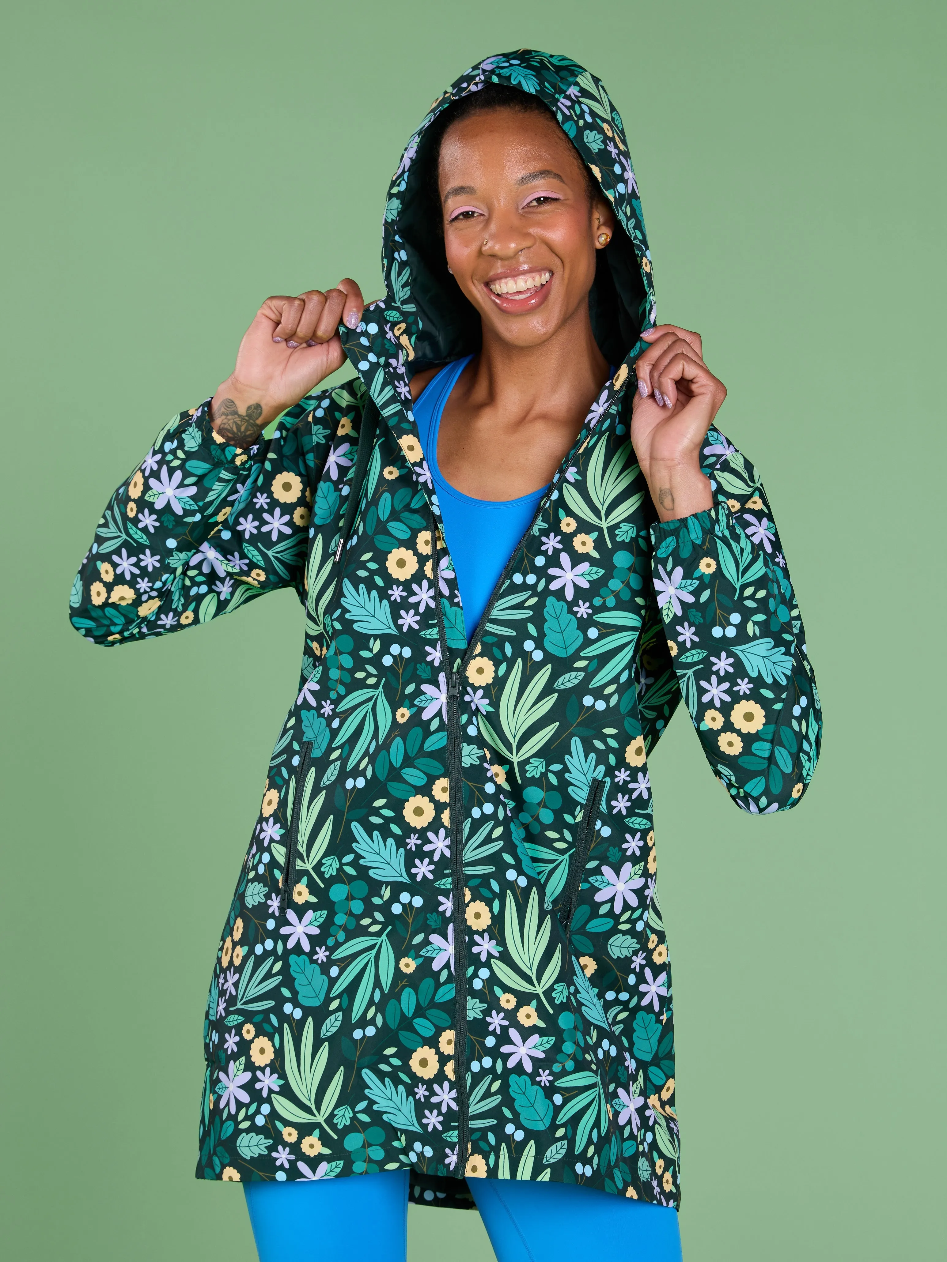 Leaves & Blooms Longline Raincoat