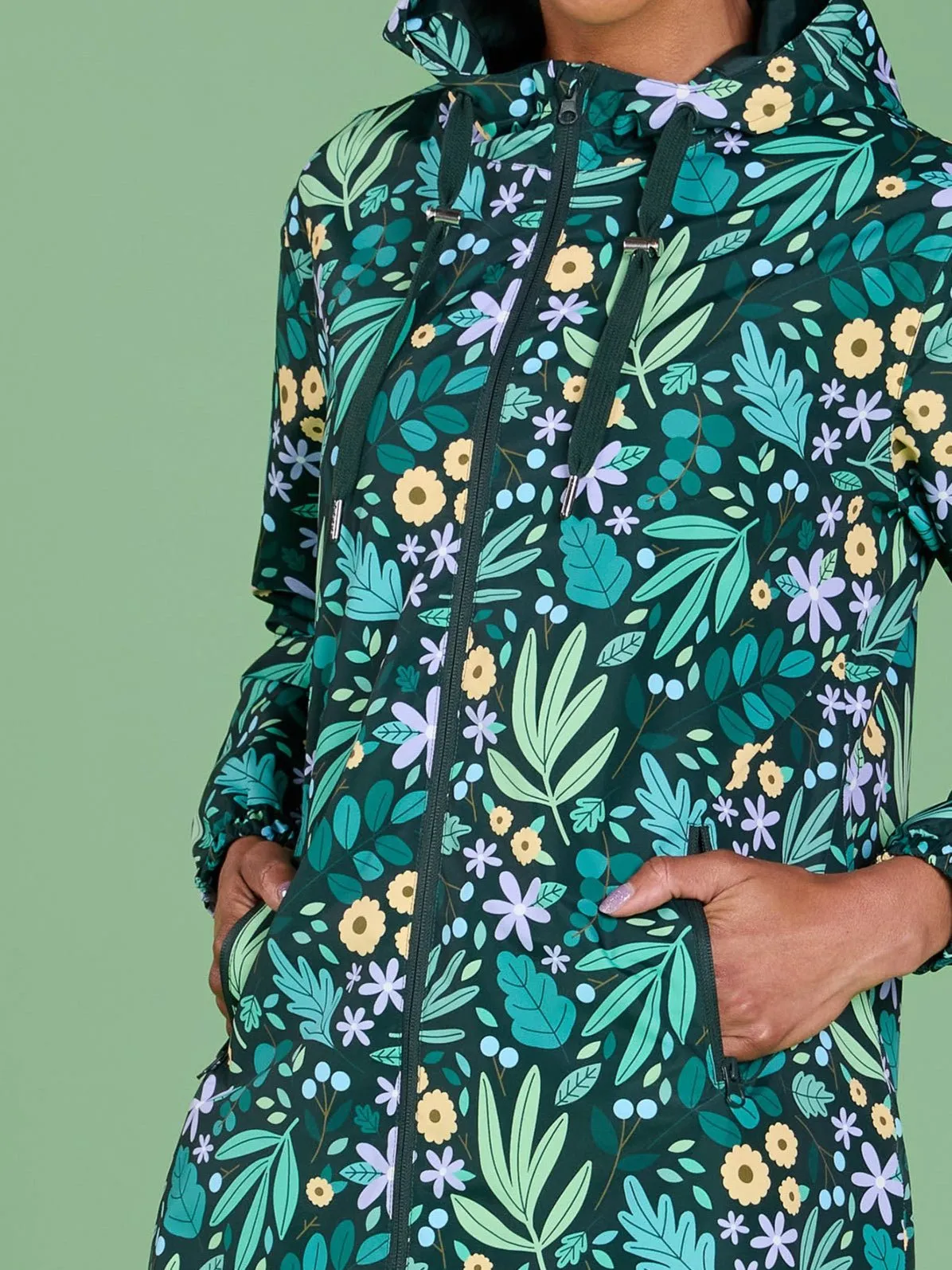 Leaves & Blooms Longline Raincoat