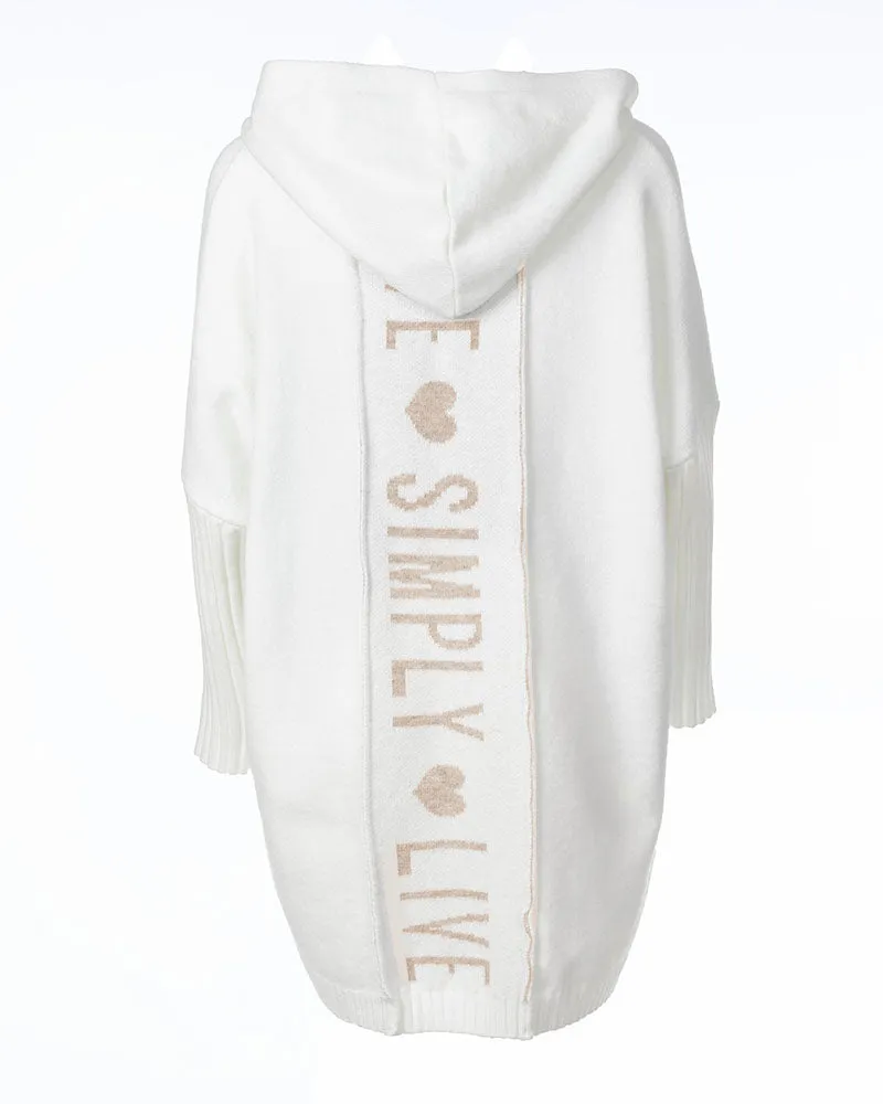 Letter Heart Print Hooded Longline Knit Cardigan
