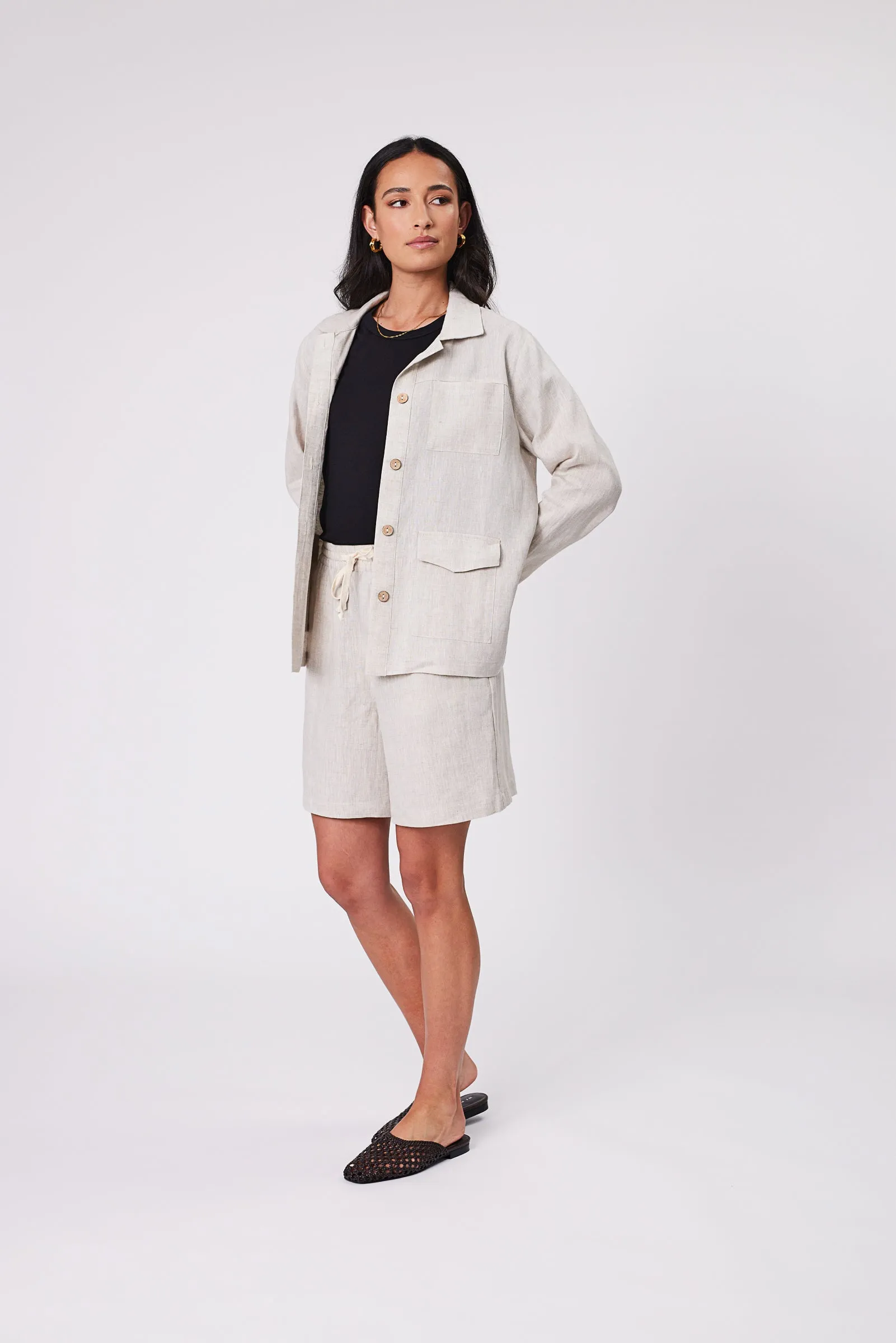Linen Utility Shacket - Natural