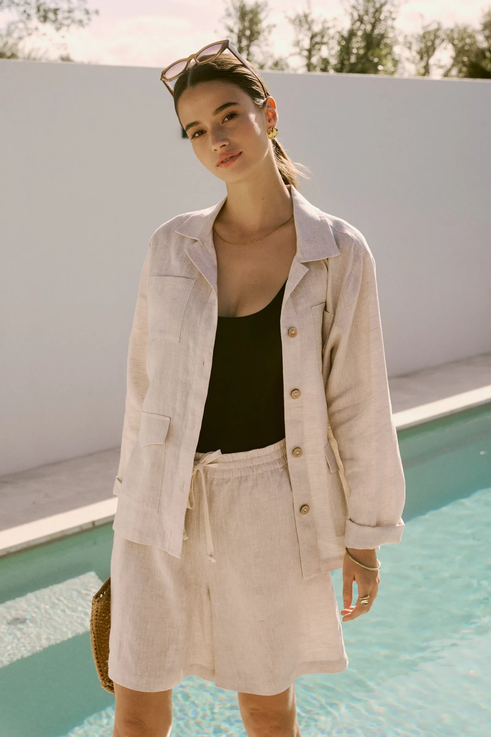 Linen Utility Shacket - Natural